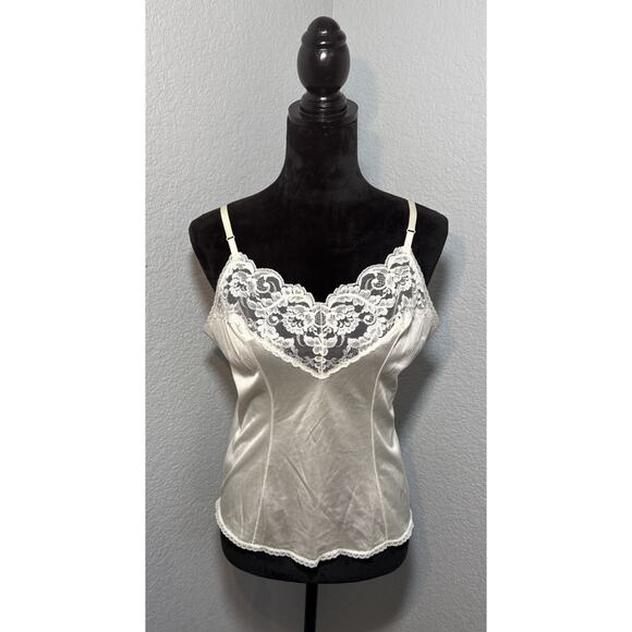 Vtg Lingerie Camisole Top Shirt Sz L Lace Ivory Vassarette Made In The USA - Picture 1 of 16